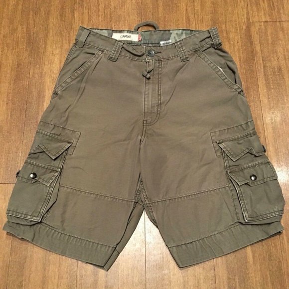 Levis Mens 8-Pocket Cargo Shorts 30 Brown Green Metal Buttons Longer Length - Picture 1 of 12